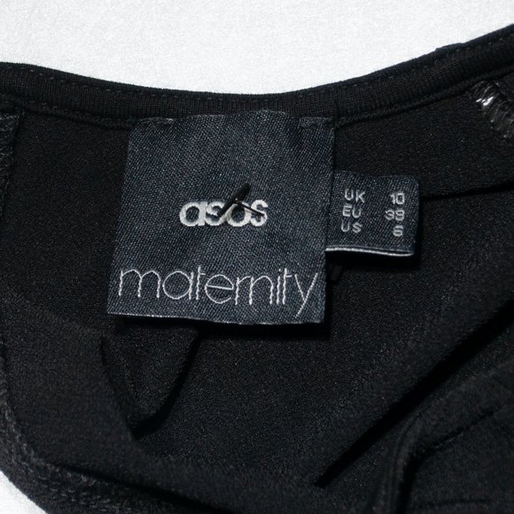 Asos Maternity Back Pleated Shift Dress Women 6 Black Short Sleeve Keyhole Q09X - Picture 4 of 5